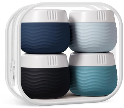 Yinke 4 Stück Döschen, 30ml Silikon Cremedose Mini Dosen mit Klarsichtbeutel, Reise Kosmetik Behälter, Travel Essentials/Travel Accessories (Blue)
