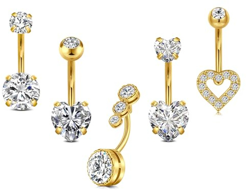 Incaton 14G Cute Heart Stainless Steel Belly Button Rings Belly Piercing Jewelry Diamond Belly Rings for Women Navel Piercing Jewelry Gold