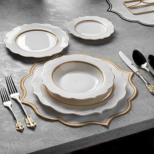 Premium White and Gold 24-Piece New Bone China Dinnerware Set for 6 People – Dinner Plates, Soup Plates, Dessert Plates, and Small Plates – Crockery Dining Set by Konigtum - KOV-MP
