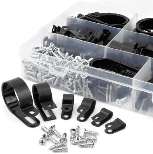 CVIUYO 200 PCS Cable Clips, 6 Size Outdoor Light Clips, Cable Organiser Cable Management USB Cable Holder System, Electrical Cable Wall Clips for Organizing Cable Cords, Ideal for Home, Office