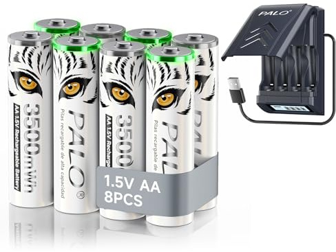 Mspalocell 3500mWh 1,5V litiumbatteri AA laddningsbart med laddare, 1,2V Ni-MH/1,5V litium AA batteri snabbladdare, inbyggd USB-kabel LCD intelligent laddare, 8 st AA-batterier