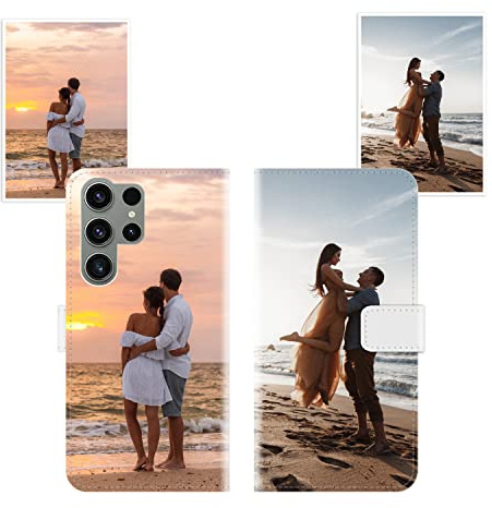 Sunrive Personalisierte hülle kompatibel mit Samsung Galaxy S24 Ultra Handyhülle Benutzerdefiniert,Schutzhülle Lederhülle handykette universal Etui mit Eigenem Foto Bild Text Individuelle