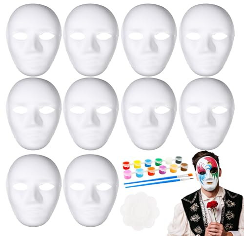 Nhujevkom 10 Stück Maske DIY,Masken Zum Bemalen, Weiße Bemalbare Masken Leere Maske,Weiße Papiermasken, Masken Zum Basteln,Papiermasken Zum Bemalen,Cosplay Maske Mann Frau, LJ09135RM13RP0G0DE50