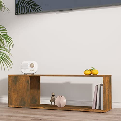 Rantry Casa Mobile TV Rovere Fumo 100x24x32 cm in Legno Multistrato, Mobile Porta TV, Mobiletto Basso per TV Tavolino da Salotto Supporto TV per Salotto