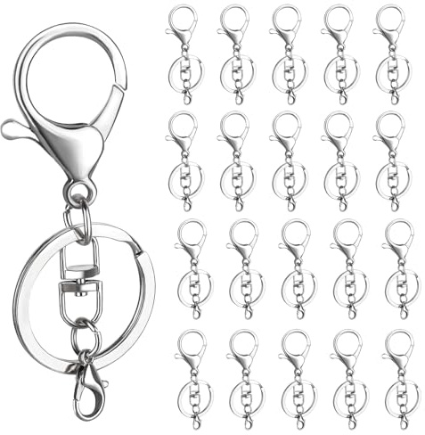 40 Stück Schlüsselanhänger Ringe Set, mit 20 Stück Schlüsselring mit Kette 20 Stück Schlüsselanhänger Karabiner Basteln Rchlüsselringe Ring, für DIY Handgemachtes Schmuck Schultertaschen Tragetaschen