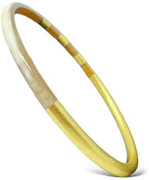 Yvelise Bracelet femme en corne de buffle - Jonc fait main au Vietnam - Authentique - Rond Or Fin