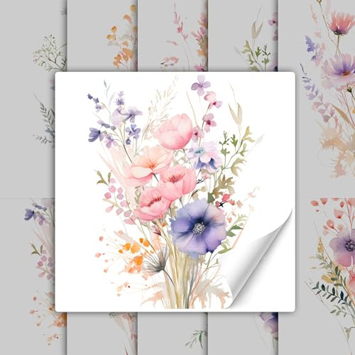 GRAZDesign Fliesenaufkleber Wiesen Blumen Bad & Küche, Boho Shabby Chic Fliesenbilder selbstklebend - 15x15cm / 20 Stück