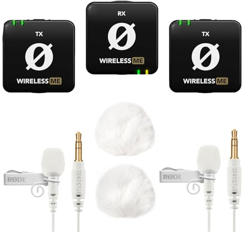 Rode Wireless ME - Sistema de micrófono dual (incluye 2 lavalier go blanco y 2 protectores de pelo Keepdrum), color blanco