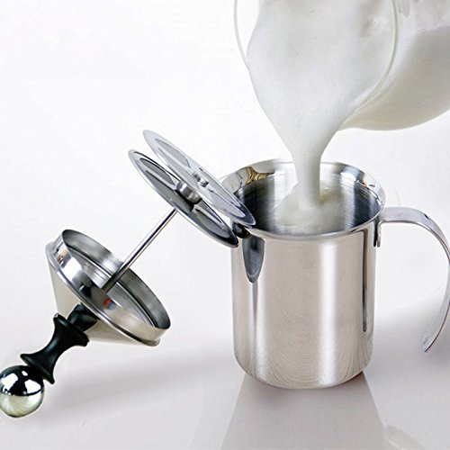 Montalatte Manuale in Acciaio Inossidabile 800ML, Schiumatore per Caffè Cappuccino a Doppia Maglia, Facile da Pulire, Lavabile in Lavastoviglie, per Latte Fatto in Casa,