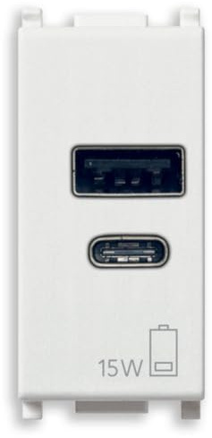 Vimar 14292.AC.15 PLANA USB Netzteil 15W 3A 5V für elektronische Geräte, USB A und USB C Ausgänge