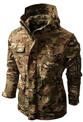 Waterproof Jacket for Men Rain Pullover Camouflage Hoodie Jacket Combat Hunting Sweatshirt Lightweight Hooded Windbreaker Outdoor Raincoat Breathable Windproof Shell Camping Hiking Fishing