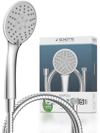SCHÜTTE NAPOLI - Tubo flessibile per doccia con doccetta, con soffione regolabile in 3 posizioni, set doccia con tubo, tubo per doccia in cromo