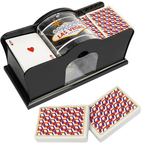 Idezek Kartenmischer, Manueller 2 Deck Kartenmischer mit Handkurbel, Manueller Spielkartenmischer für Heimkartenspiele, Reisen, Poker, Blackjack, Rommé, Einfach Zu Bedienende Kartenmischmaschine
