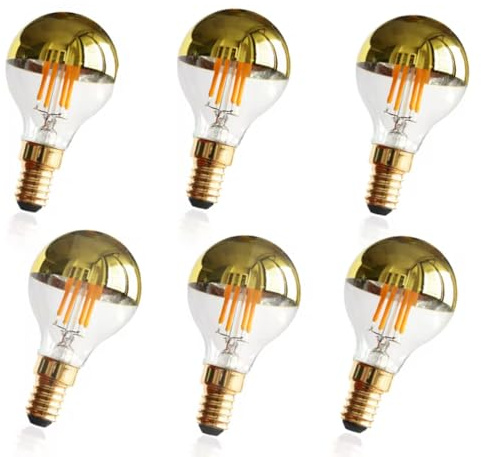 OWAWOWA 6 Pezzi Specchio Oro retrò LED Lampadina G45 4W Filamento Dimmerabile 2700K Lampadina Senza Ombre Illuminazione Decorativa per La Casa