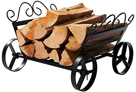 Heavy Duty Medium Firewood Rack with Wheels for Indoor/Outdoor/Fire Pit Logs Stacker Basket Holder 55x42x30cm