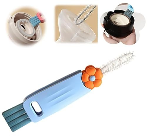 New 3 in 1 Cup Lid Cleaning Brush, Multifunctional Lid Cleaner Brush for Baby Bottle Gap Tight Spaces Cup, Portable Crevice Cleaning Brush Set (A-blue)