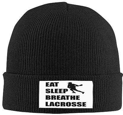 Beanie Mütze Essen Schlaf Atmen Lacrosse Schwarz Strickmütze Weich Cuffed Hats Daily Beanie Hut Für Camping Fischen Travel
