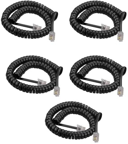 HAWAKA Telefonkabel, RJ9 (4P4C), 1,2 Meter Spiralkabel, Telefonkabel für Festnetztelefon zu Hause, Büro, schwarzer Telefonstecker, umwickelt