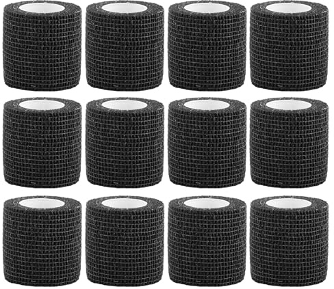 ASelected 12 Rolls Cohesive Bandage 2 Inch,5 Yards,5M Self Adherent Sport Wrap Tape,Breathable Athletic Tape,Bandage Tape for Wrist Ankle Sprain Swelling Breathable Elastic Pet Bandage Grip Black