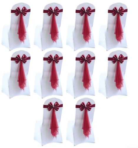 Elegante Stuhlhussen mit Schleife, für Innen- und Außenbereich, Dekoration, Weinrot, 10 Stück