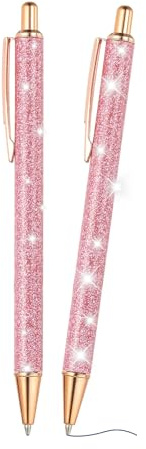 PATIKIL Glitter kulspetspenna, 2 st Glänsande Fantasi Glitterpenna, Indragbar Metalltryckningspenna för Journalföring, Skrivpennor med Svart Bläck för Kvinnor, Flickor, Kontor, Födelsedag, Rosa