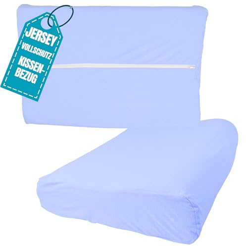 Jersey Nackenkissen Bezug 30x50 cm Himmelblau aus Baumwolle | Elastische Nackenstützkissen Vollschutz Bezug mit Reißverschluss, Gesundheitskissen Kissenbezug, Kissenschoner Kopfkissen