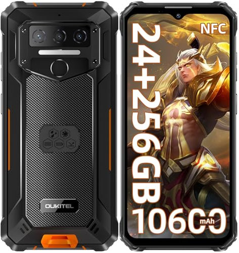 OUKITEL WP23 PLUS Rugged Smartphone 2025, 24GB+ 256GB/TF 1TB, 10600mAh Rugged Phone, 6.52 Screen SIM-Free & Unlocked Mobile Phones, 13MP Camera, 4G Dual SIM Android 14 Phone, IP68/69K/GPS/NFC, Orange