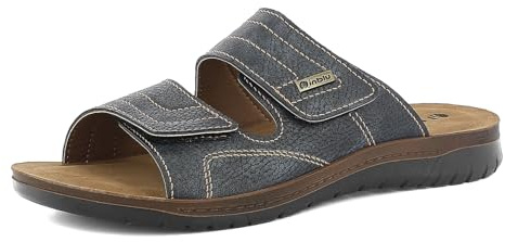 inblu Chaussons pour homme à double bande avec fermeture à déchirure, semelle intérieure en cuir véritable, bleu, 44 EU