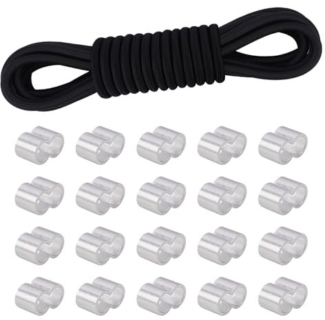 FOGAWA Corda Elastica 10mm x 10m, Corda di Gomma Nero, Gommata Elastico Spanngurt, con 20 Anelli di Crimpatura in Alluminio, Corda Gomma, per Teloni, Tende, Giardini, Campeggio, Auto, Nautica