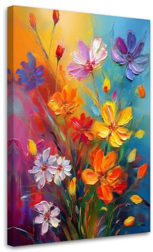Feeby Leinwandbilder - Deko Bilder - Blumen Wiese Abstrakt Farbige - Canvas 40x60 1tlg- Wandbilder Schlafzimmer - Aesthetic Room Decor - Modern Wanddeko - Bild auf Leinwand - Fertig Gespannd