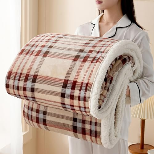 Gracelife Sherpa Blanket Throw Fleece Blanket Double, Soft Fluffy Fuzzy Warm Blanket Throws for Bed and Couch, Large Thick Blanket for All Season Use,Beige Stripe,150x200cm