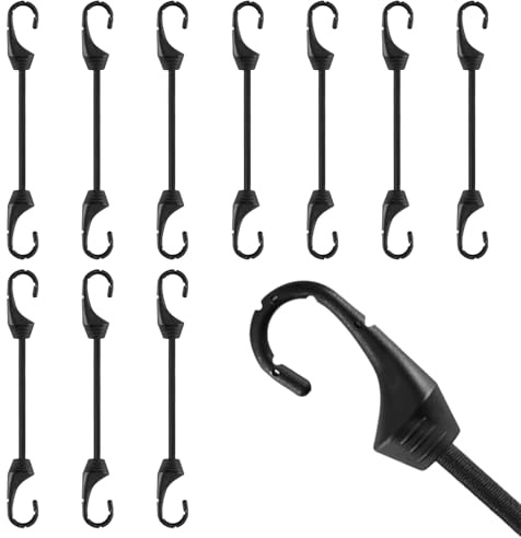 Lot de 12 tendeurs en caoutchouc robustes avec crochets (10 cm) - Expandeurs résistants de tailles universelles - Extra solides pour bâches, vélos, motos, chargement de voiture, bâches, filets et