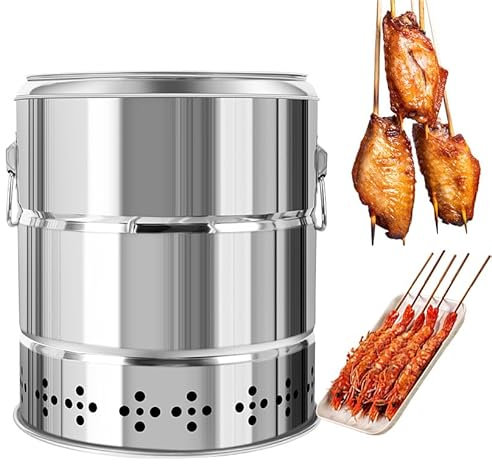 Rauchfreier Grill - Edelstahl Holzkohlegrill mit 28 Spießen und Grillzubehör Set