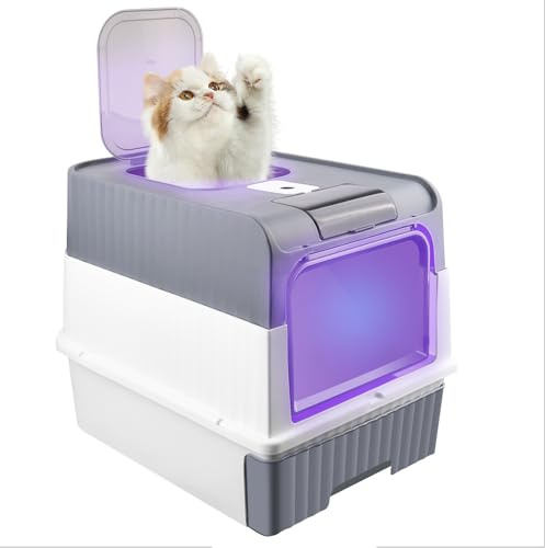 Litiere Chat autolimpiante, bandeja de arena para gatos esterilizada con tapa y pala de arena de 48 x 35 x 36 cm, gris