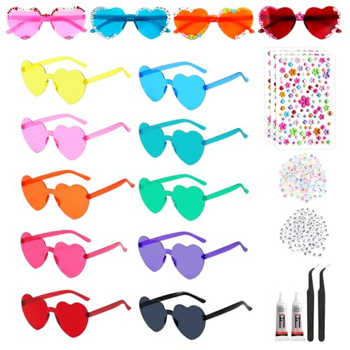 Meleager 10 Paar DIY Herzbrillen, Herz Sonnenbrille Bunte/Weiß, Partybrillen Herzform, Herzsonnenbrille mit Dekorativen Accessoires für JGA, Hochzeit, Geburtstagsfeier, Strandparty, Musikfestival