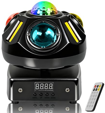 Moving Head LED 60W RGBW DMX512 Moving Head Bühnenlicht Rotation, Discolicht Partylict mit fernbedienung und Soundaktivierte Steuerung für DJ Partykeller Hochzeit Club Bar