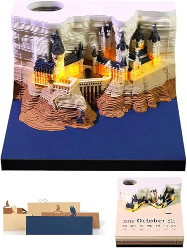 Calendrier 3D 2026 avec Lumières, Bloc-notes 3D à Déchirer, Décoration de Bureau (Piles non incluses)