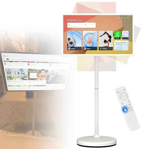 NzEupno Televisor PortáTil con Ruedas Y Control Remoto, Pantalla TáCtil Rodante, Televisor De Pie MóVil | CáMara De 800W | BateríA Integrada, RotacióN Completa White-8+128G