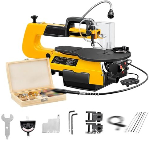 Macchina Per Il Taglio Del Legno Multifunzionale Da 16 Pollici, Sega a Traforo Da 180 W Per La Lavorazione Del Legno Con Kit Di Utensili Da 100 Pezzi, Velocità Regolabile 550-1650, Spessore Di Taglio