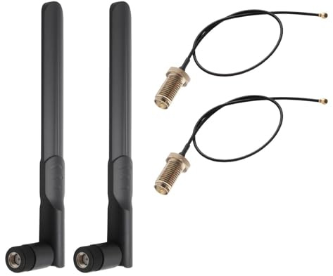 Amztour Antenna WiFi 2 Pezzi 8dBi RP-SMA Dual Band 2.4/5/5.8GHz + 2 Pezzi 25CM U.FL/IPEX a RP SMA Cavo Pigtail Femmina per Telecamera Router WiFi FPV UAV Drone P-S4 Build