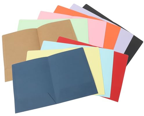 Healeved Lot de 10 Chemises de Classement A4 en Papier Épais Double Compartiment Couleurs Assorties Pochette pour Documents et Contrats Dossier de Réunion Polyvalent pour Bureau et