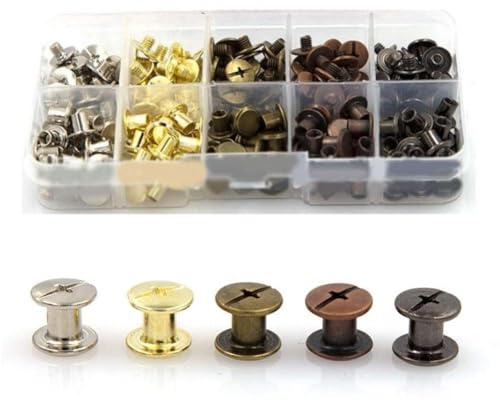 WIIYENA Lot de 100 rivets en cuivre pour vêtements, vestes et jeans, 5 x 6 mm, couleur or, attaches filetées pour travaux manuels et réparation
