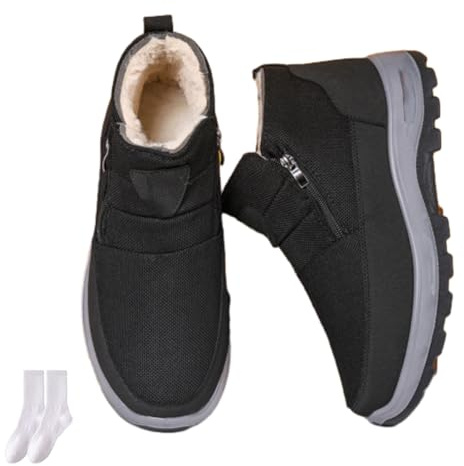 GAGFDA Bottines d'hiver chaudes doublées de polaire pour homme avec fermeture éclair latérale, bottes de randonnée légères et confortables orthopédiques antidérapantes thermiques doublées de fourrure
