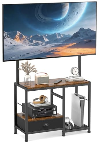 ikkle TV-Ständer für 32-55-Zoll-Bildschirme, Verstellbarer Fernsehständer | TV-Konsolentisch mit Ablagefach und Schublade, Kleiner TV-Ständer mit Halterung für Schlafzimmer und Wohnzimmer, Braun