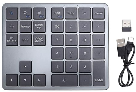 Sxhlseller Teclado Numérico, Teclado Numérico Inalámbrico Bluetooth de Modo Dual con Batería Recargable y Diseño Ultradelgado para PC, Portátil y Tableta (Gris Negro)