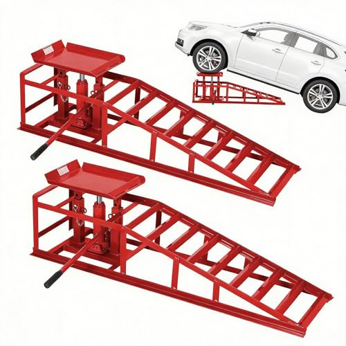 2 Pack Hydraulic Car Ramps for Oil Changes, 5 Ton/11000 LB Heavy Duty Car Lift Ramp, Adjustable Lift Height 9.4 to 13.34, Low Profile Design, for Home and Garage Auto Repair
