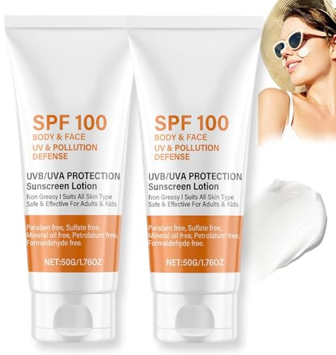 2 Pezzi Protezione Solare SPF 100, Crema Solare Protettiva UVA/UVB | Crema Solare Lenitiva con Effetto Antietà e Idratante, Non Grasso, per Corpo e Viso Difesa