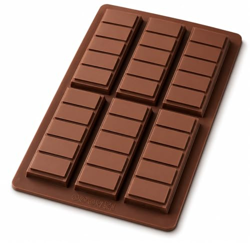 6 Cell 5 Section Chocolate Bar Moulds, Non-Stick Chocolate Mold, Reusable Wax Melt Moulds for Making Various of Treats on Holidays and Birthdays for Beginners and Veterans in Kitchen