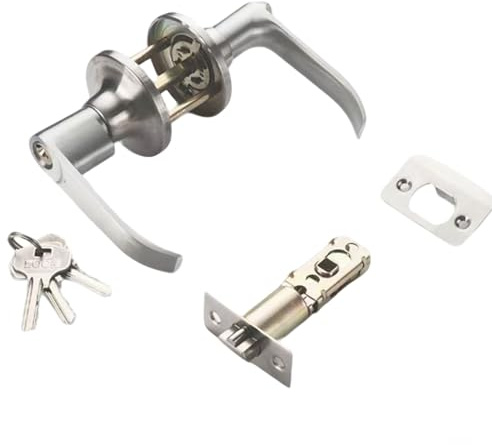Szzhantuo Security Door Handles with Lock, Keyed Entry Privacy Lever | Adjustable Latch Fits 25-45mm Aluminium Alloy Silver for Bedroom Bathroom Internal Use