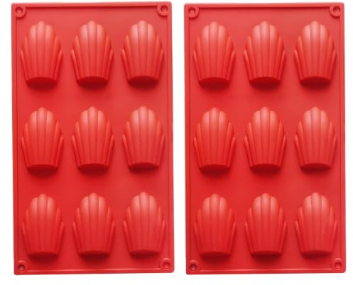 2PCS Madeleine Baking Molds, 9 Holes Mini Silicone Madeleines Baking Molds, Red Madeleine Mold for Cake Chocolate Candies Cookies